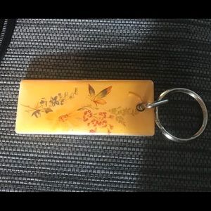 vintage Keychain yellow with Butterfly